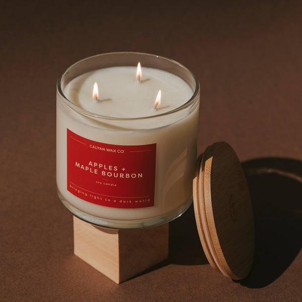 Apples + Maple Bourbon 3-Wick Clear Glass Tumbler Soy Candle - Calyan Wax Co.
