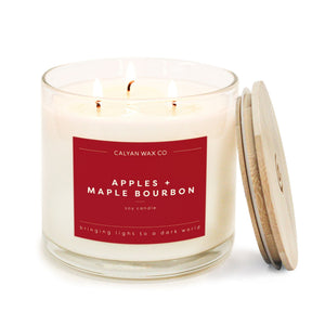Apples + Maple Bourbon 3-Wick Clear Glass Tumbler Soy Candle - Calyan Wax Co.