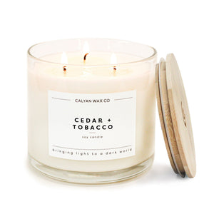 Cedar + Tobacco 3 - Wick Clear Glass Tumbler Soy Candle - Calyan Wax Co.