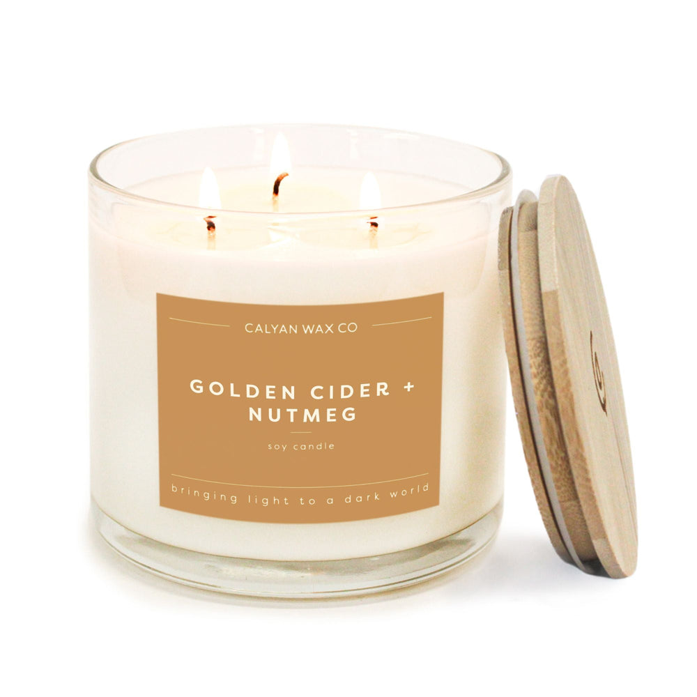 Golden Cider + Nutmeg 3-Wick Clear Glass Tumbler Soy Candle - Calyan Wax Co.