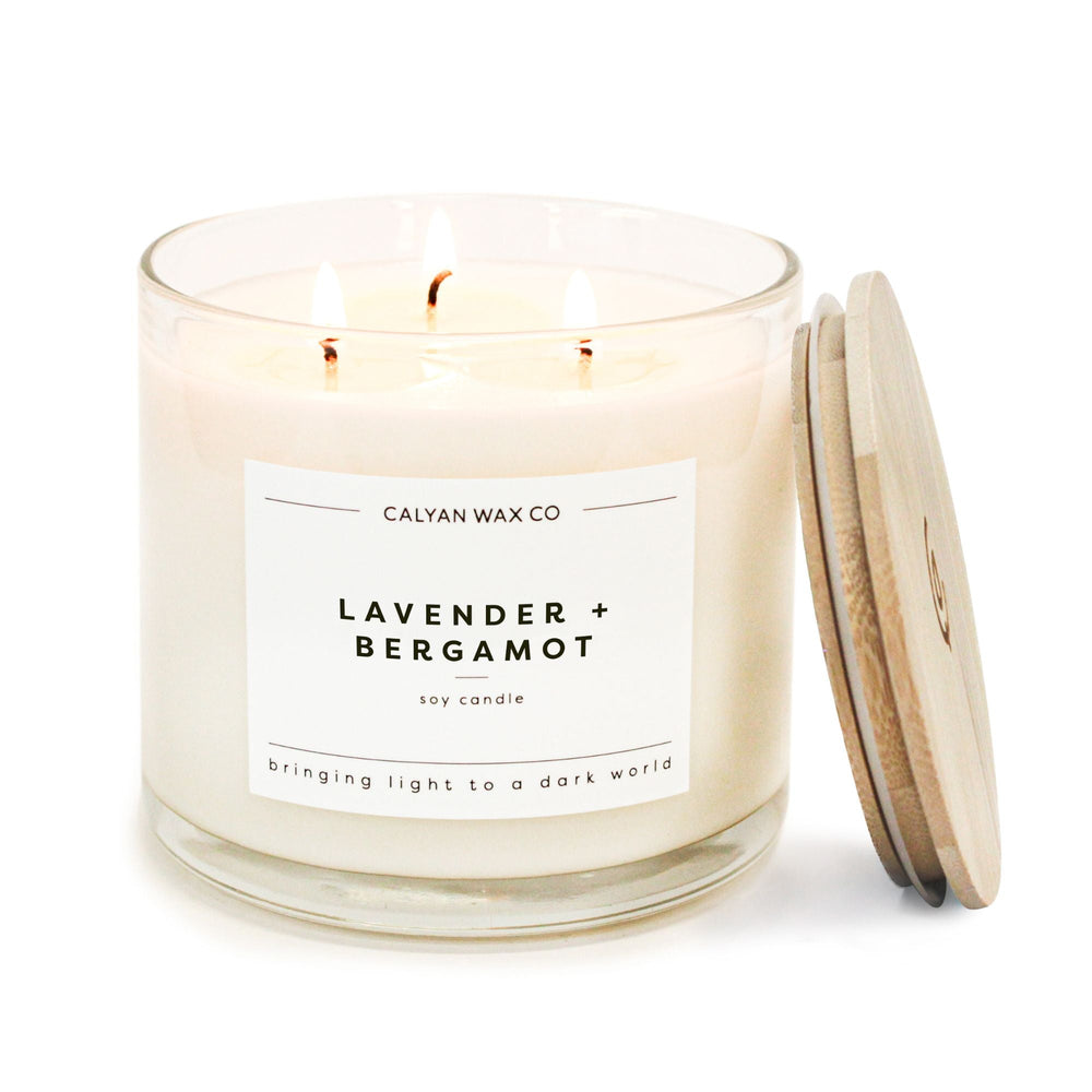 Lavender + Bergamot 3 - Wick Clear Glass Tumbler Soy Candle - Calyan Wax Co.