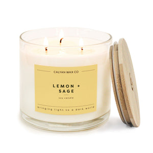 Lemon + Sage 3 - Wick Clear Glass Tumbler Soy Candle - Calyan Wax Co.