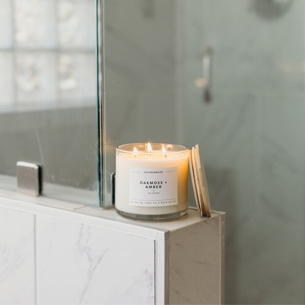 Oakmoss + Amber 3 - Wick Clear Glass Tumbler Soy Candle - Calyan Wax Co.