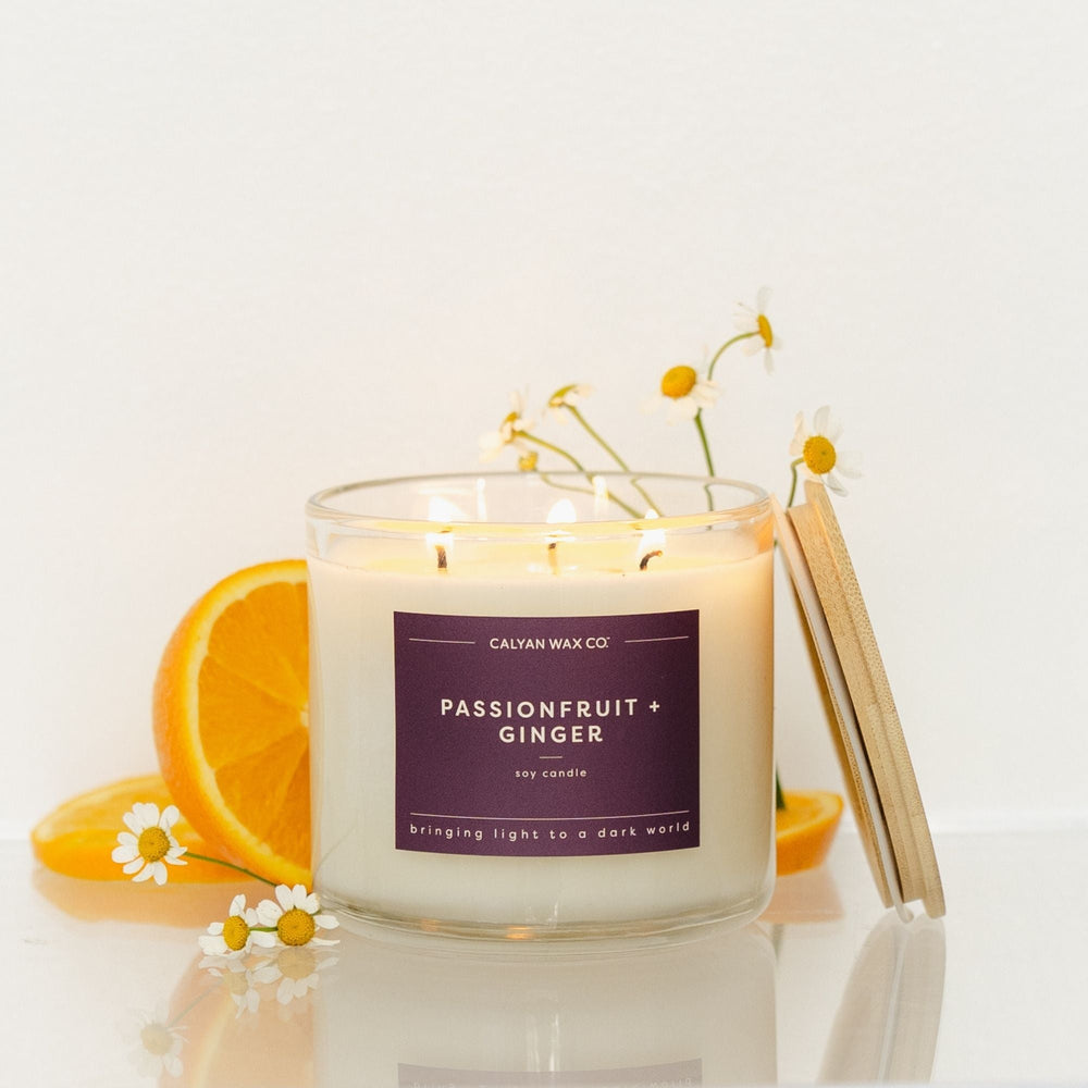 Passionfruit + Ginger 3 - Wick Clear Glass Tumbler Soy Candle - Calyan Wax Co.