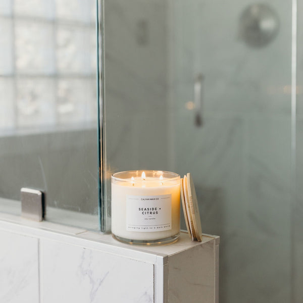 Seaside + Citrus 3 - Wick Clear Glass Tumbler Soy Candle - Calyan Wax Co.