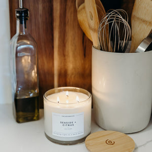 Seaside + Citrus 3 - Wick Clear Glass Tumbler Soy Candle - Calyan Wax Co.