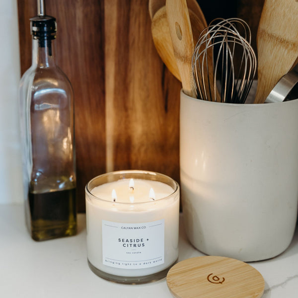 Seaside + Citrus 3 - Wick Clear Glass Tumbler Soy Candle - Calyan Wax Co.